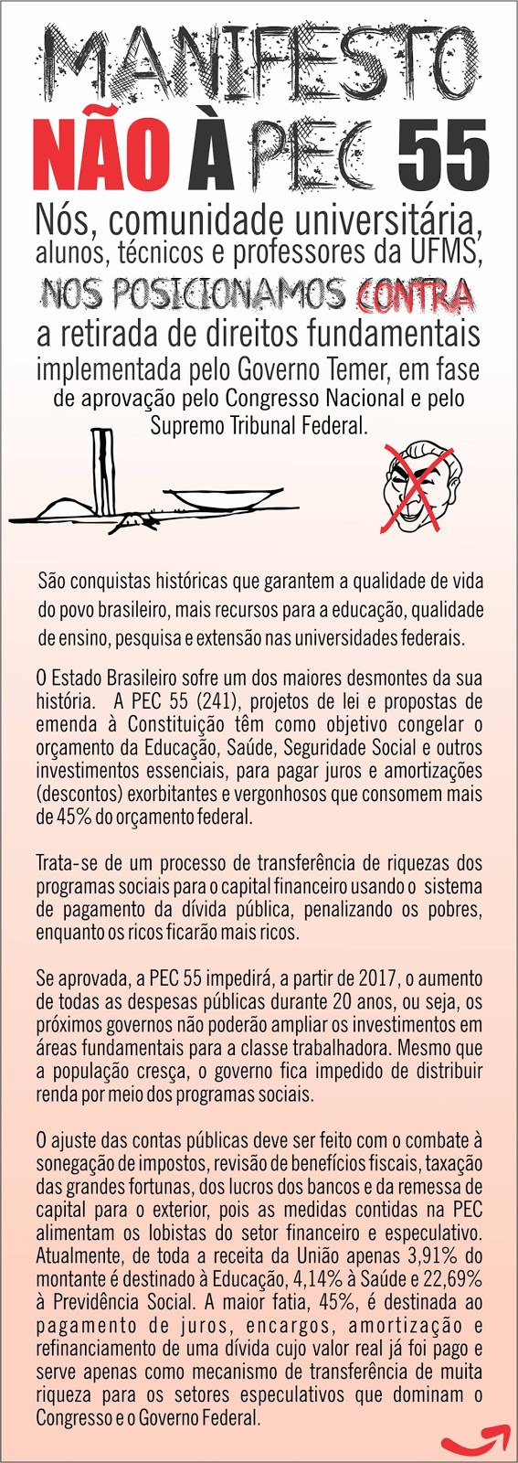 Movimentos e entidades organizam aula pública sobre a PEC 55